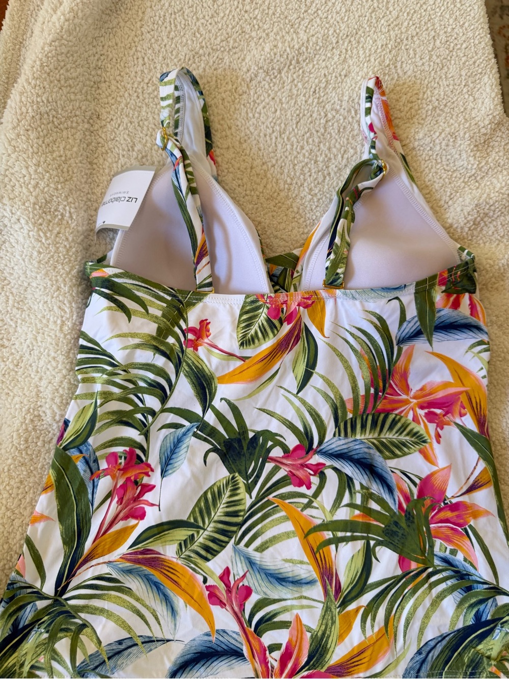 Liz Claiborne Tropical Floral Tankini Set - White Multi & blue bottoms Large - Picture 5 of 7